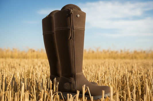 Burleigh Chocolate Boots Side View in Cornfield