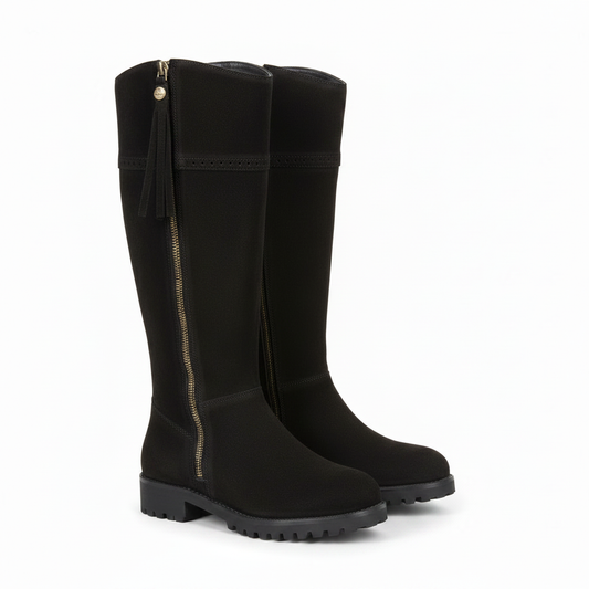 Burleigh Boots - Black Suede with Drop Shadow