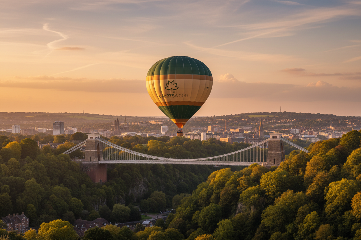 Cabotswood balloon over Clifton Suspension Bridge