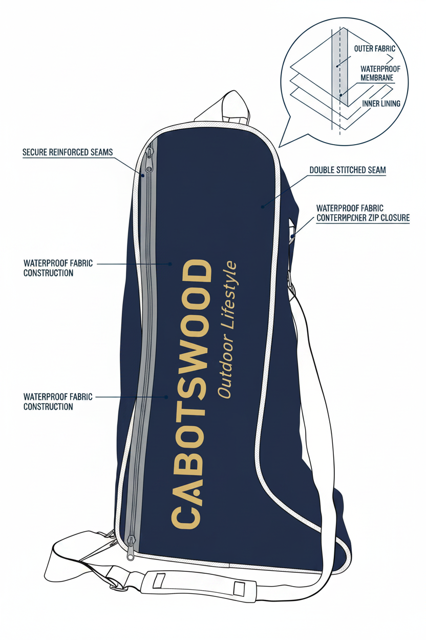 Cabotswood waterproof backpack with reinforced seams and breathable membrane, ideal for outdoor lifestyle adventures